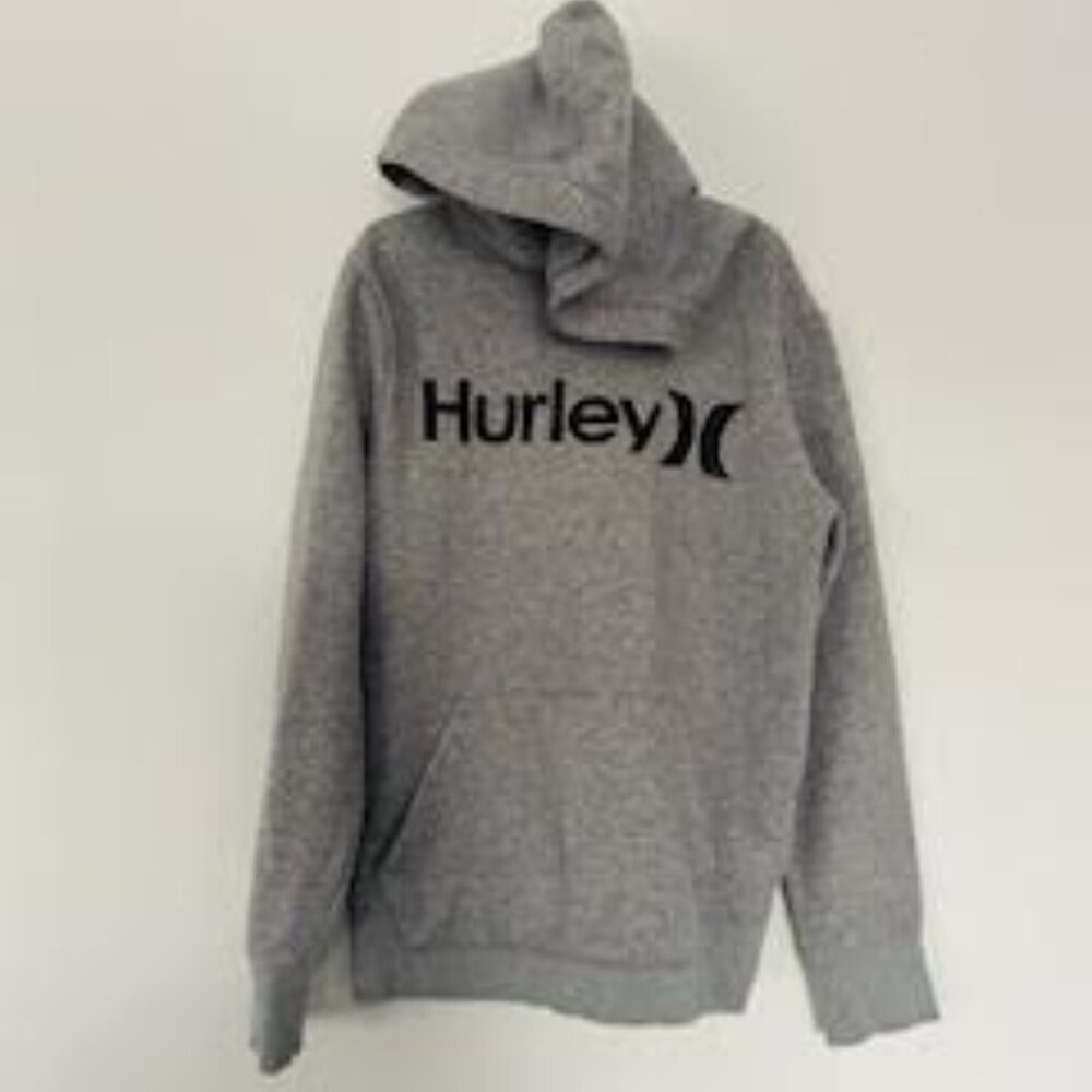 Hurley Boys Youth Fleece Hoodie Gray Black Logo‎ Size Medium 10-12